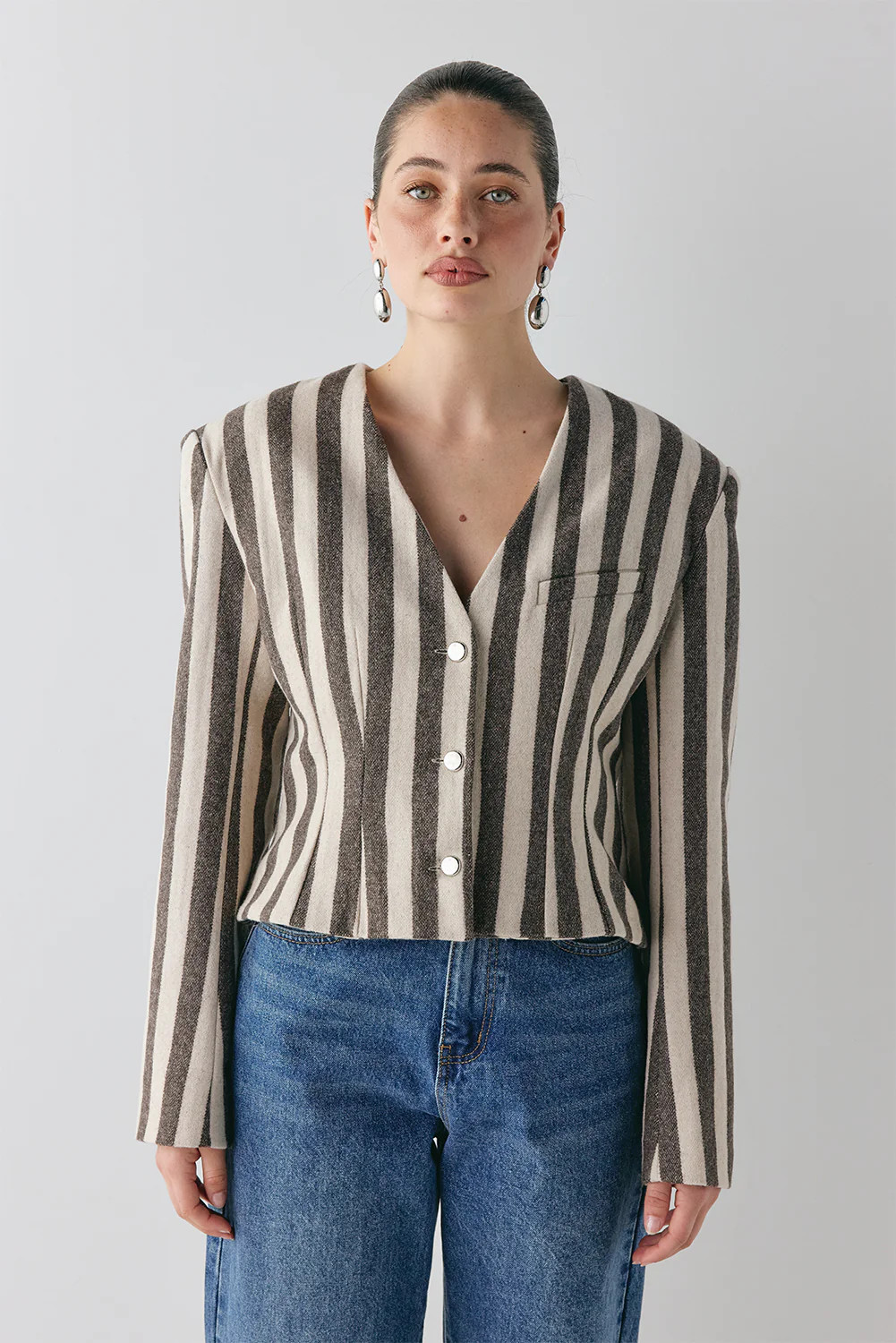 Nerida Blazer Charcoal Stripe | VRG Grl