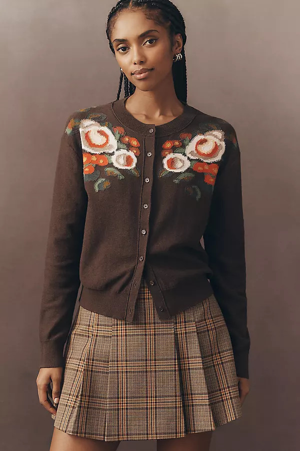 Crew-Neck Floral Cardigan Sweater | Anthropologie (US)