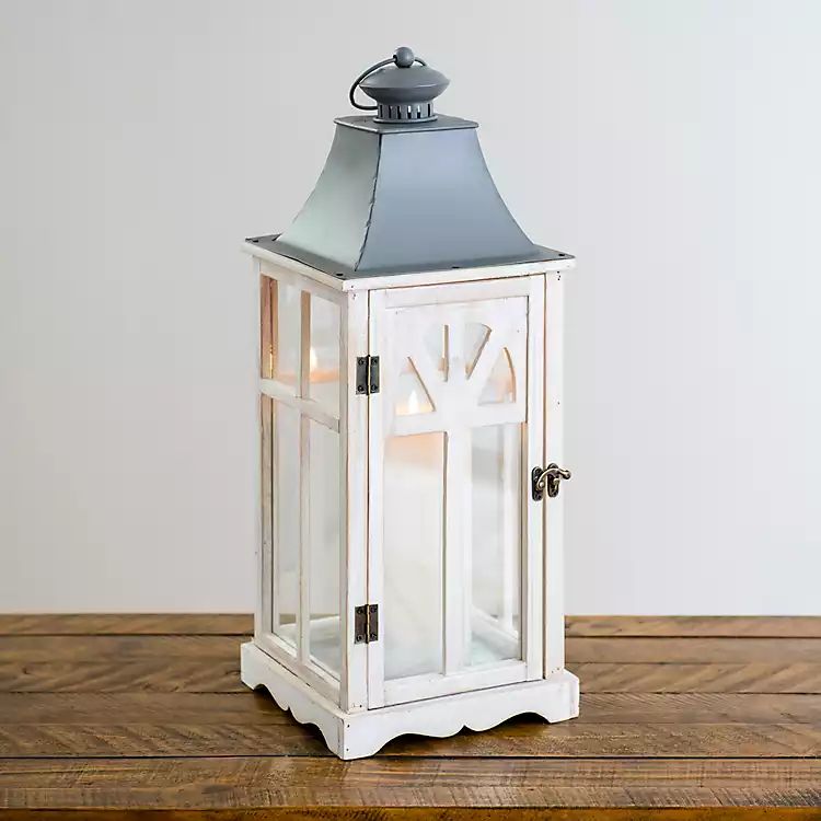 White Wash Wooden Lantern, 21 in. | Kirkland's Home