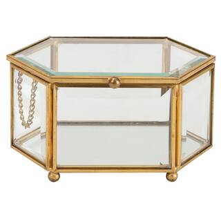Home Details Vintage Mirrored Bottom Gold Hexagonal Glass Keepsake Box | 5.5" x 3.7" x 2.7" | Michaels® | Michaels Stores