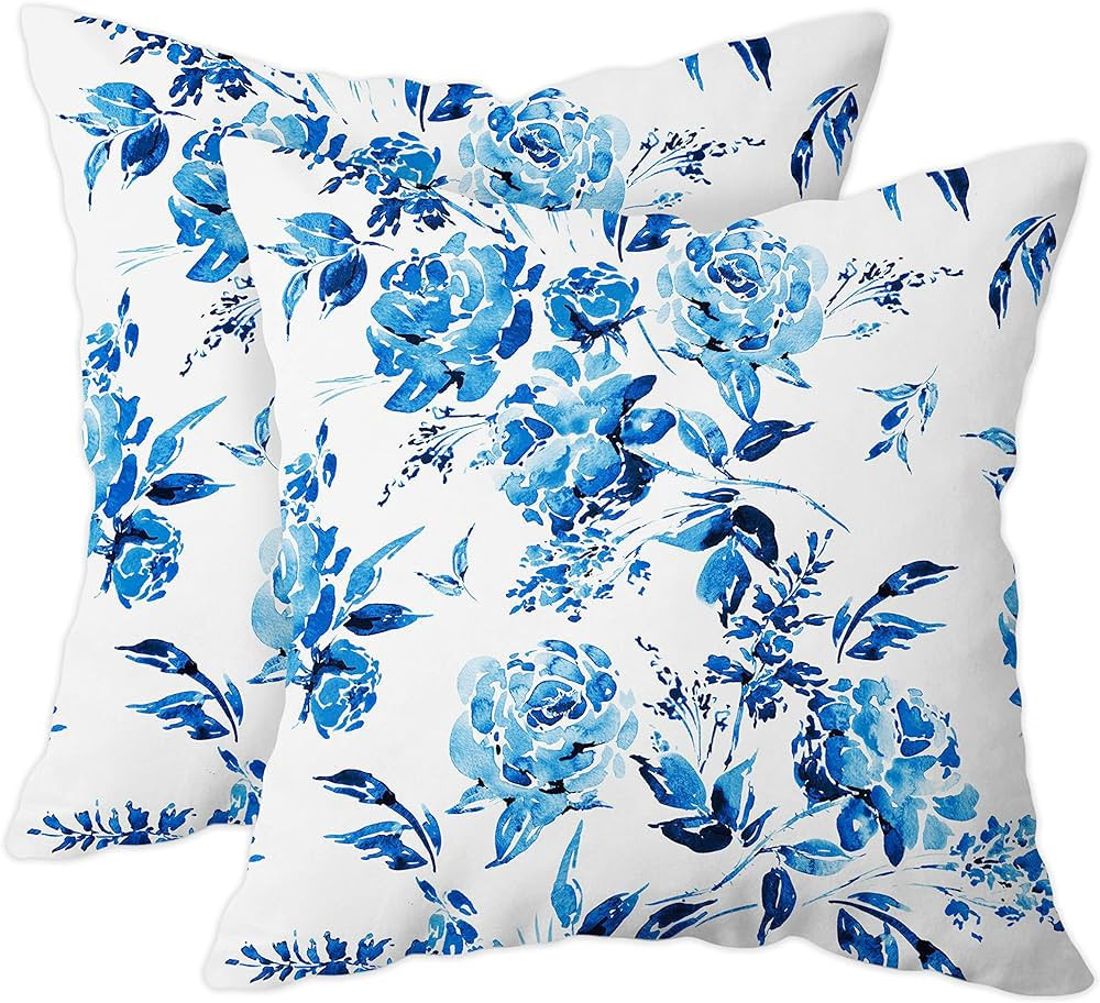 Asuexpect Blue and White Floral Pillow Covers 18" x 18" Flower Throw Pillow Cases Elegant Vintage... | Amazon (US)