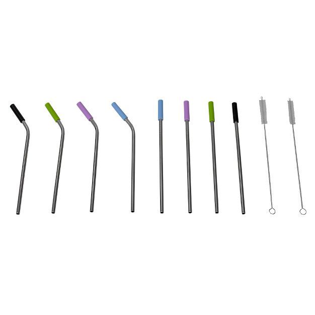 Home Basics Soft Silicone Tip Stainless Steel Straw Set, Multi-color | Target