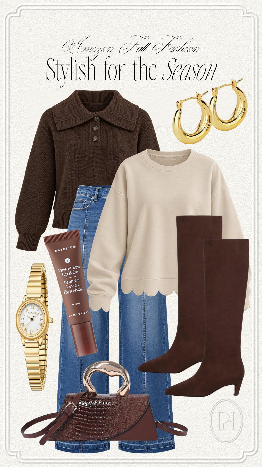 Simple and sleek style finds from Amazon!

fall fashion, fall looks, fall style, fall outfit, brown sweater, collared sweater, scalloped edge sweater, cream sweater, neutral sweater, neutral outfit, brown boots, suede boots, knee high boots, brown handbag, gold watch, gold earrings, lip balm, lip gloss, dressy casual 

 #LTKgrwm #LTKootd #LTKSeasonal
