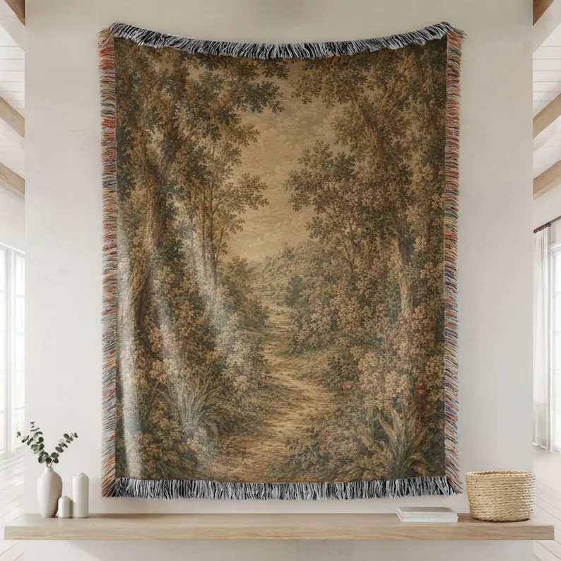 French Country Woven Blanket, Pastoral Woodland Scene Throw, Vintage Forest Tapestry Blanket, Eur... | Etsy (Global)
