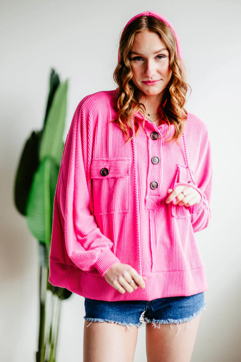 Bucketlist Ribbed Hoodie for Women in Fuchsia | Glik's