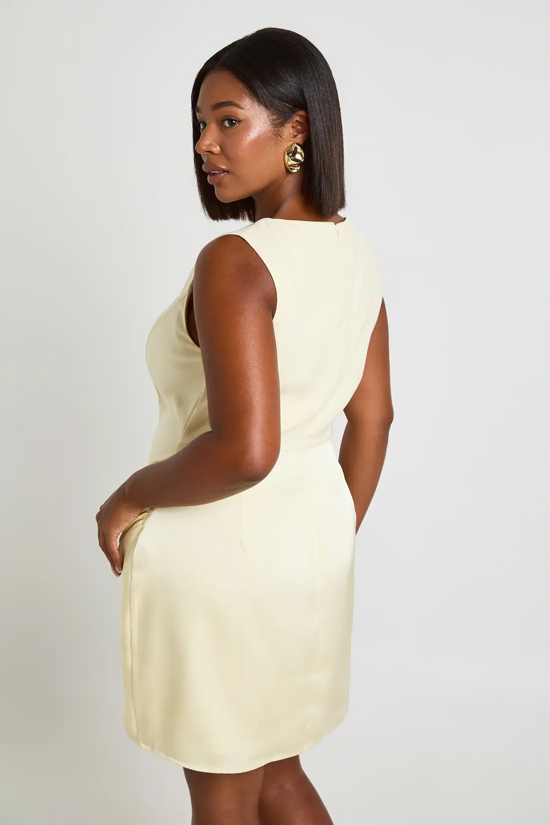Lemon Plus Satin Drape Slash Neck Mini Dress | Boohoo USA | boohoo (US & Canada)