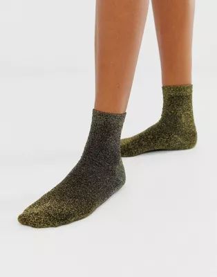 ASOS DESIGN ankle socks in black with gold glitter | ASOS US