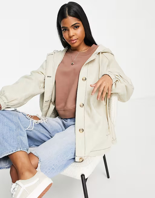 ASOS DESIGN linen look jacket with hood in stone | ASOS | ASOS (Global)