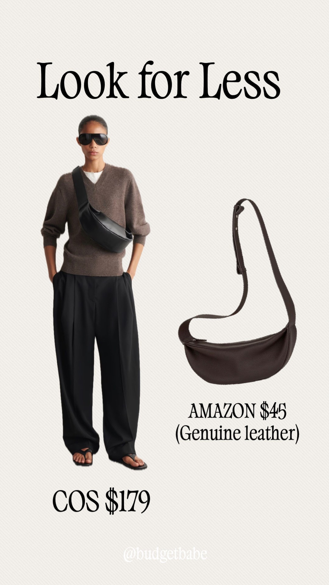 Amazon leather sling crossbody bag versus COS crossbody bag, several colors available #lookalike prime day deals