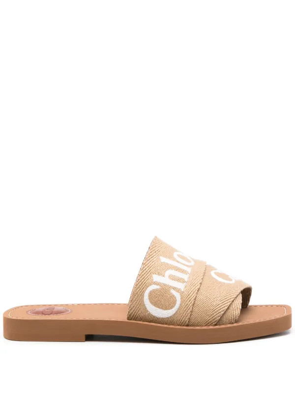 Chloé Woody logo-embroidered Flat Sandals - Farfetch | Farfetch Global