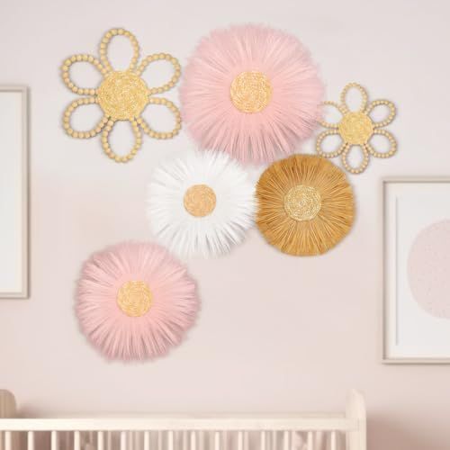 Soaoo 6 Pcs Boho Nursery Decor for Girl Daisy Flower Woven Macrame Wall Hanging Bohemian Nursery ... | Amazon (US)