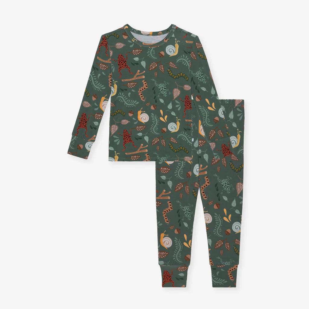 Woodland Friends Green Long Sleeve Toddler Pajamas | Hawthorne | Posh Peanut