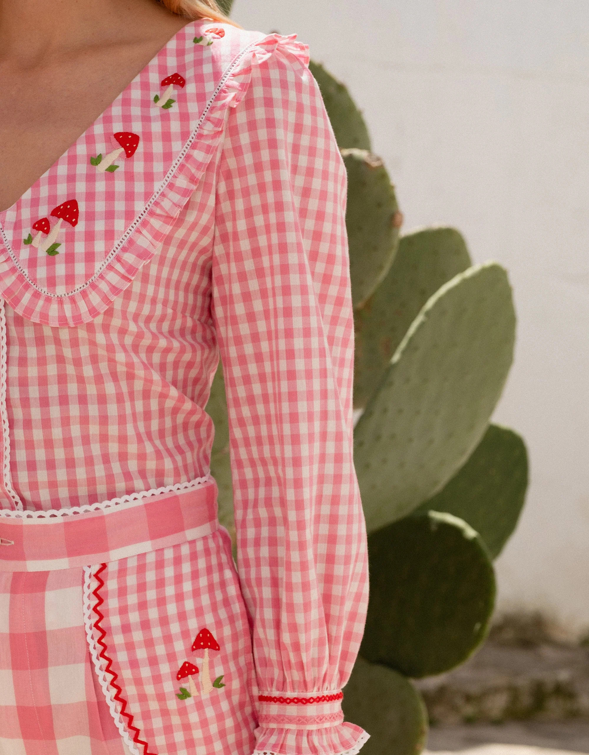 Embroidered Candy Floss Gingham Ava Shorts | Pink City Prints UK