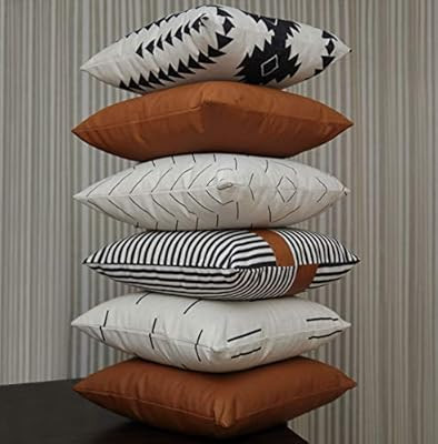 EFOLKI Decorative Throw Pillow Covers and Cases 18x18 inch Set of 6, Modern Design Cotton and Fau... | Amazon (US)