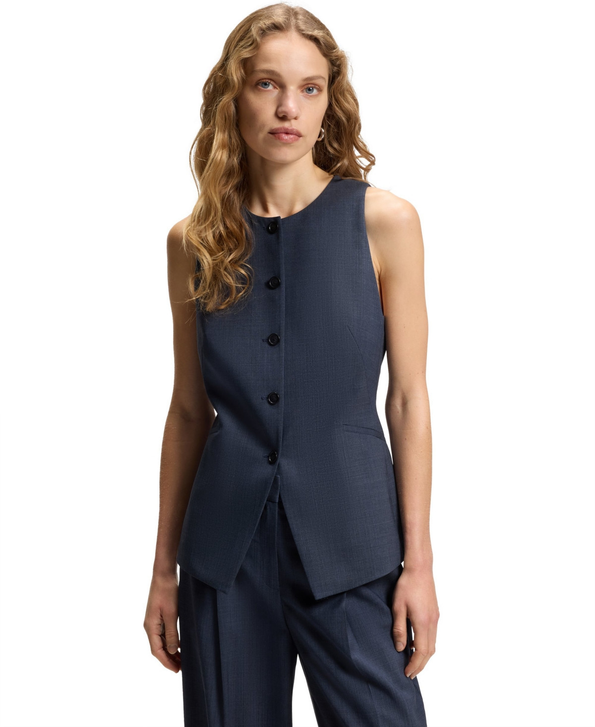 Boss by Hugo Boss Women's Virgin Wool Slim-Fit Vest - Dark Blue | Macy's