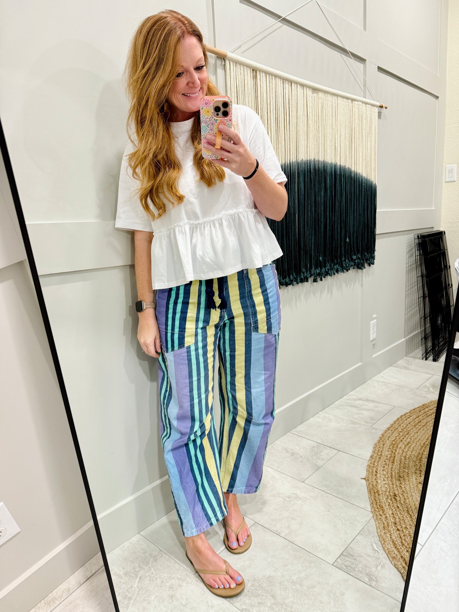 Love this little Amazon tee - wearing a M
Free People Moxie striped pants- sized down one

#LTKOver40