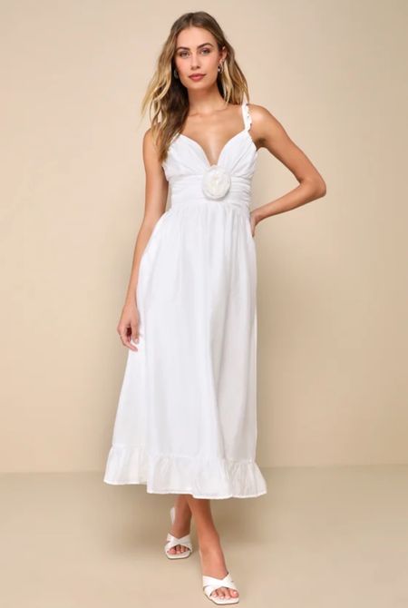 Soiree Beauty White Pleated Rosette Tiered Lace-Up Midi Dress
White dress and roses are really 🔥🔥 this season. It’s pure, romantic, and simple.

#LTKfindsunder100