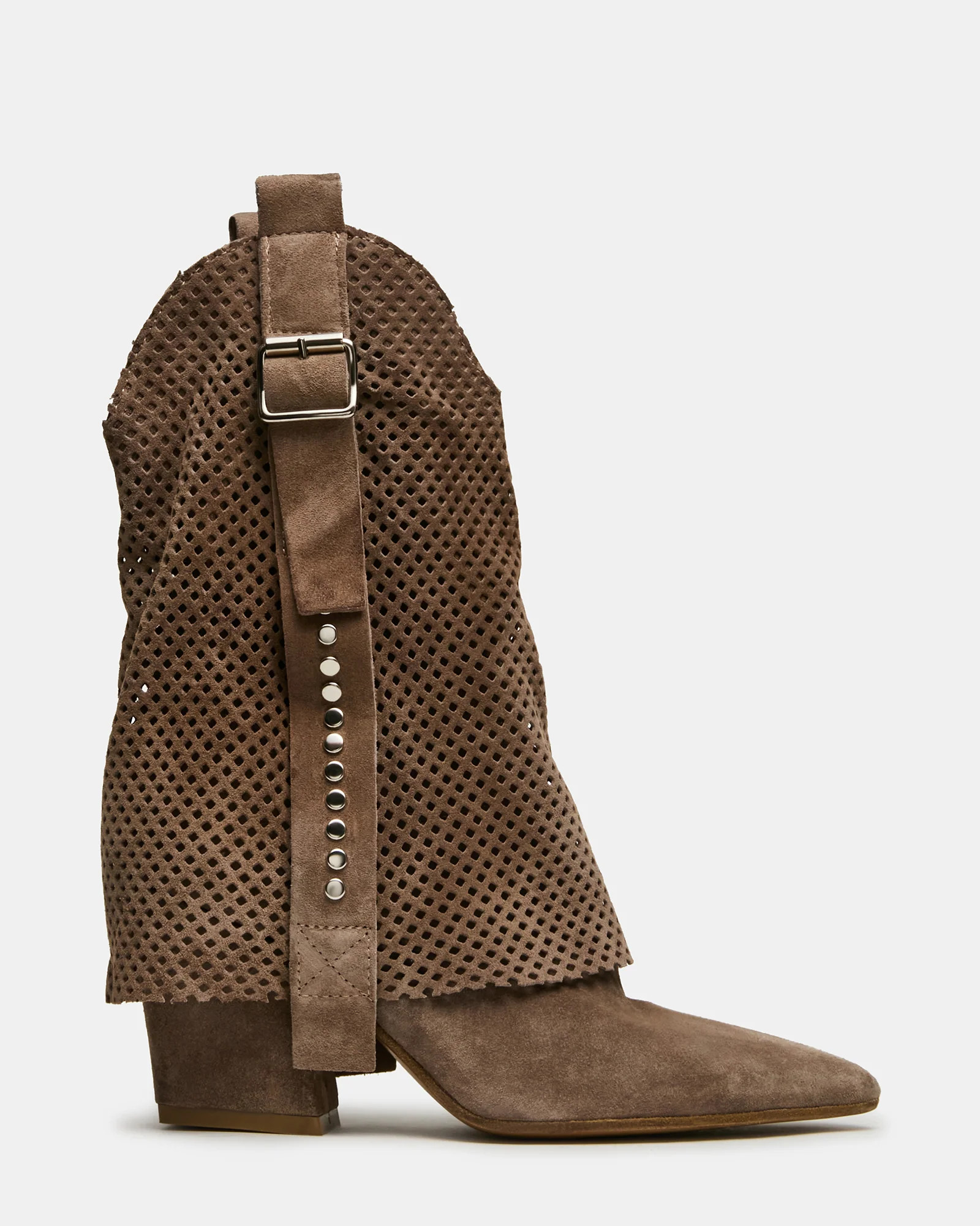AUBRIELLE Taupe Suede Pointed-Toe Western Fold-Over Women's Boot | Steve Madden (US)