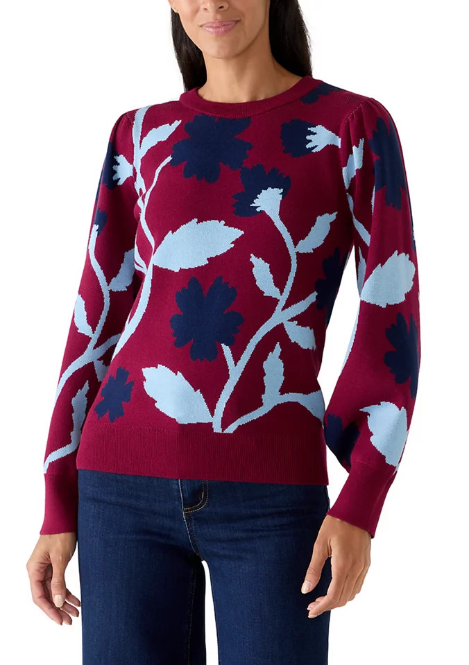 Women's Puff Sleeve Intarsia Sweater | Belk