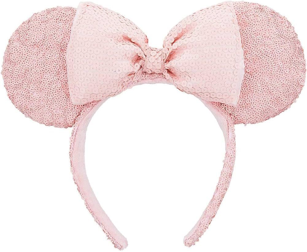2018 Disneyland Disney Parks Millenial Pink Sequin Bow Minnie Ears Headband | Amazon (US)