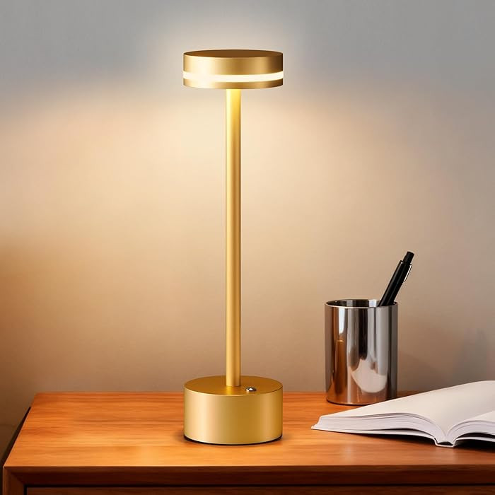 Gold Modern Cordless Table Lamp Rechargeable, Aluminum Touch Lamp & 4000mAh Battery Operated, 300... | Amazon (US)