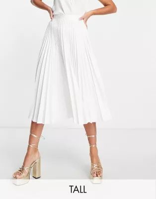 Closet London Tall pleated midi skirt in cream | ASOS (Global)