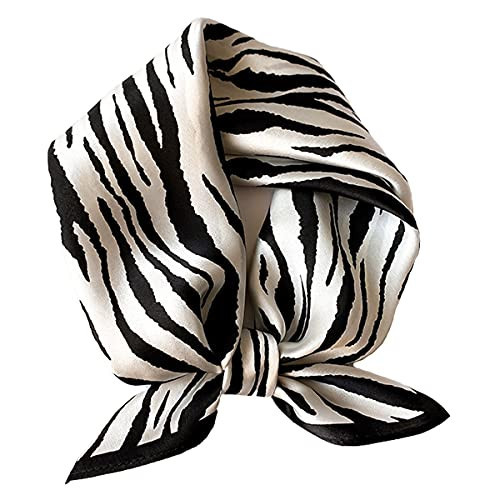 Aufeel Women's 100% Pure Mulberry Silk Small Square Scarf - Neckerchief Women - Silk Headscarf - 21" x 21" (Black Stripe) | Amazon (US)