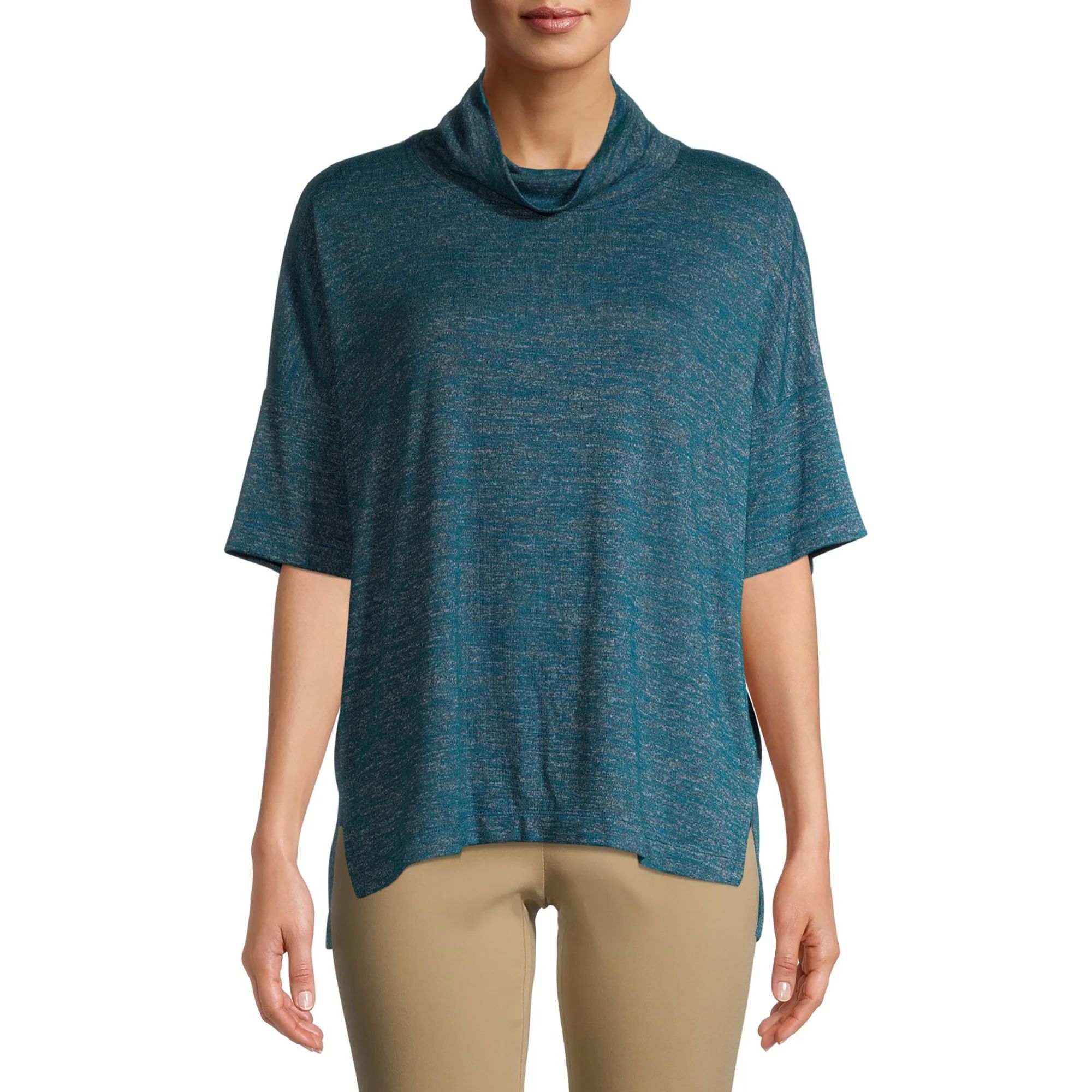 Time and Tru Women's Short Sleeve Mockneck Hacci T-Shirt | Walmart (US)