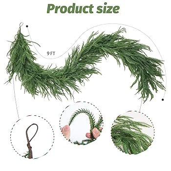 9FT Artificial Norfolk Pine Garland, Realistic Christmas Greenery Garland for Mantle, Staircase, ... | Amazon (US)