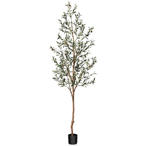 Artificial Olive Tree, 7FT Tall Fake Silk Plants with Natural Wood Trunk Faux Potted Tree for Hom... | Amazon (US)