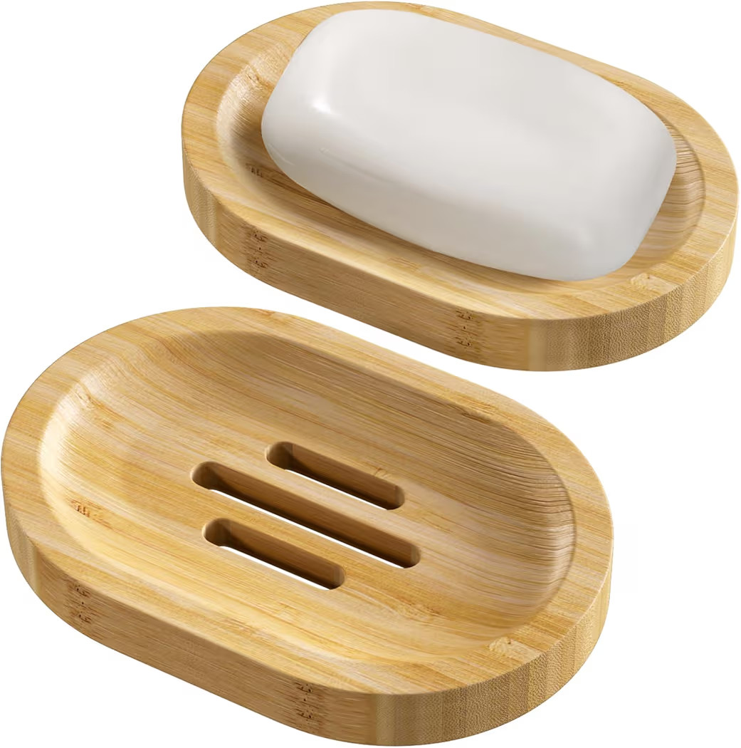 AmazerBath Bamboo Soap Holder, Bamboo Soap Dish, 2 Pack Soap Dishes for Bar Soap, Soap Tray Self ... | Amazon (US)