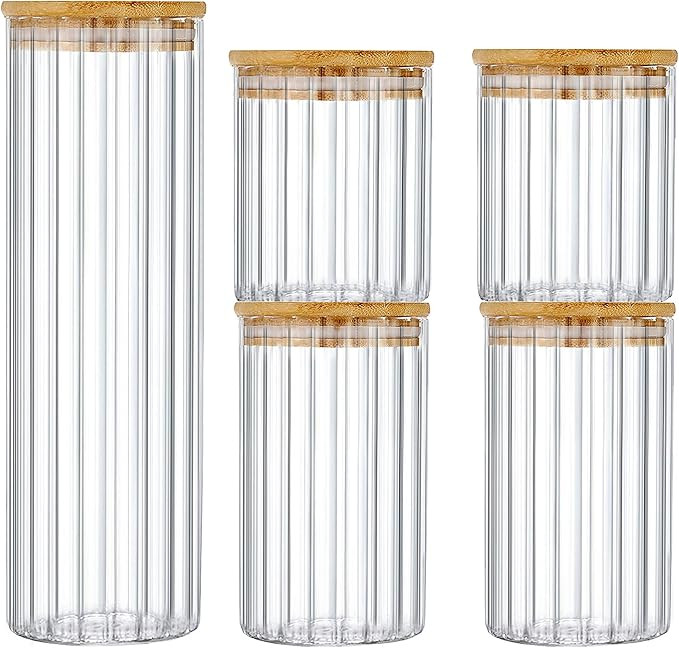 FANTESTICRYAN Glass Storage Jars Set of 5, Decorative Coffee Bar Canister Home Kitchen Stackable ... | Amazon (US)