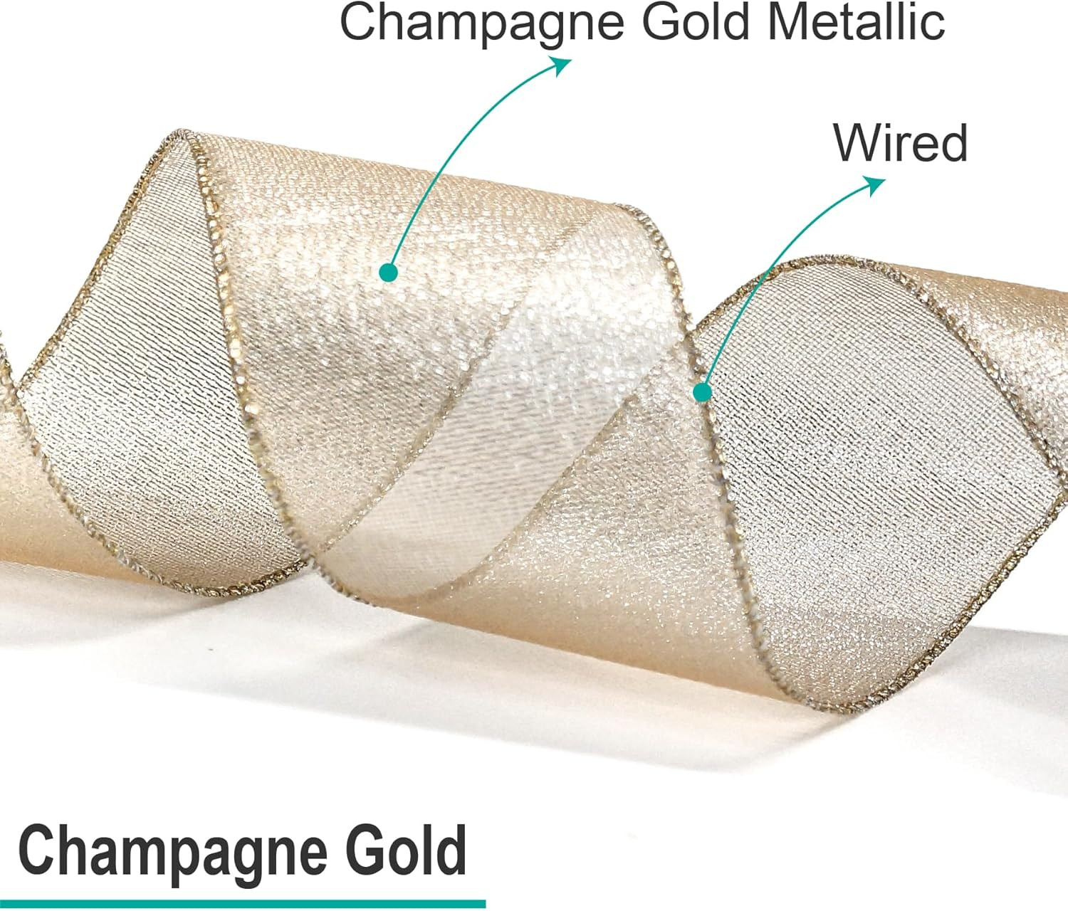 CT CRAFT LLC Champagne Gold Metallic Wired Ribbon 4 inch x 10 Yards for Christmas Home Decor Tree... | Amazon (US)