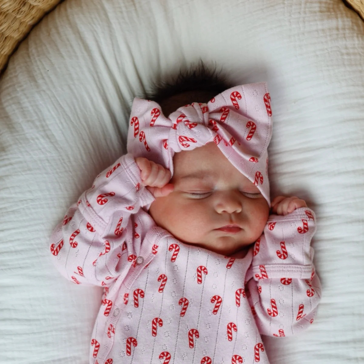 Pink Candy Cane / Organic Pointelle Bow | SpearmintLOVE