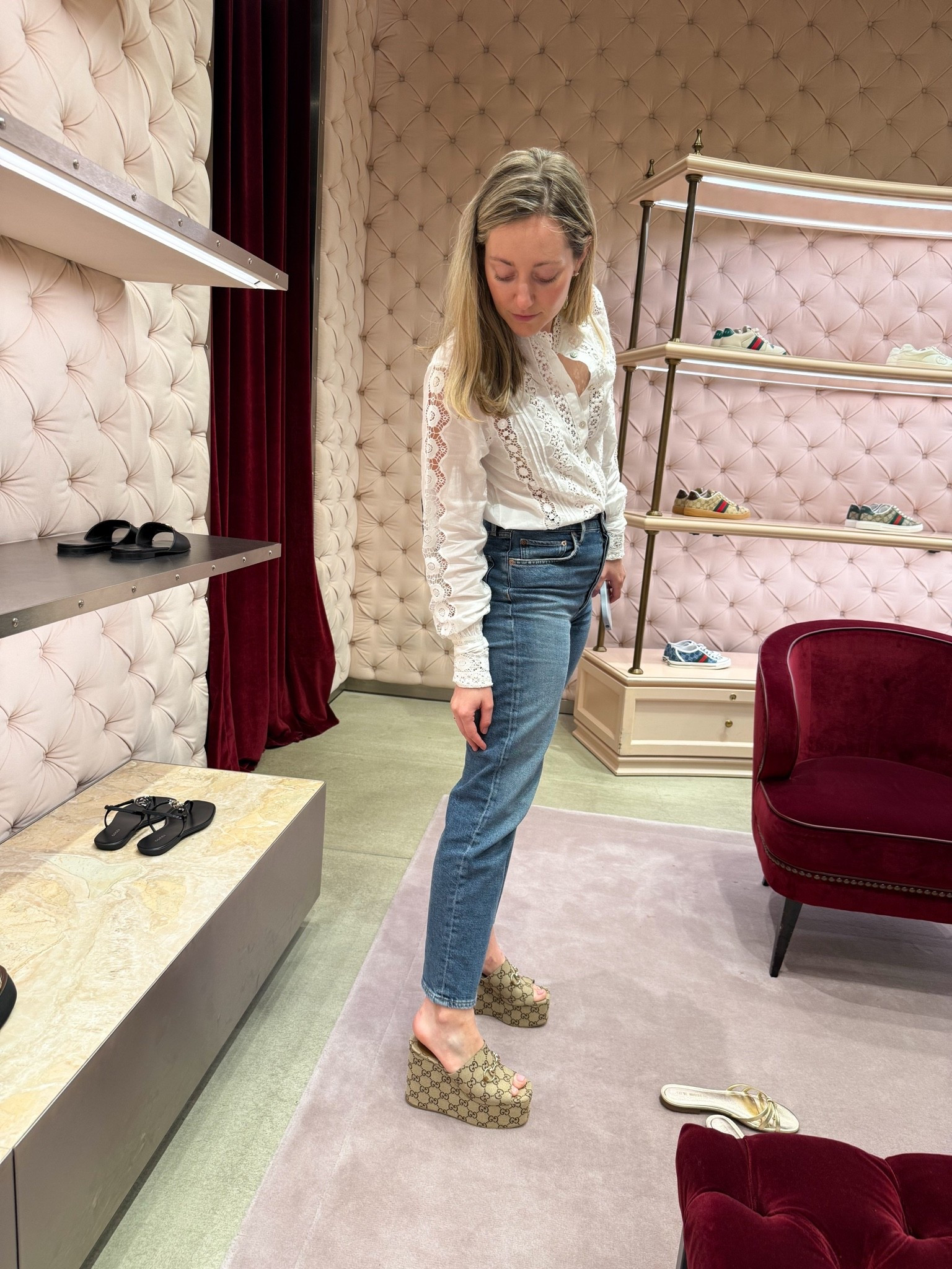 I had Kathryn try the shoes on. She’s more petite than me and they are oh so fun.