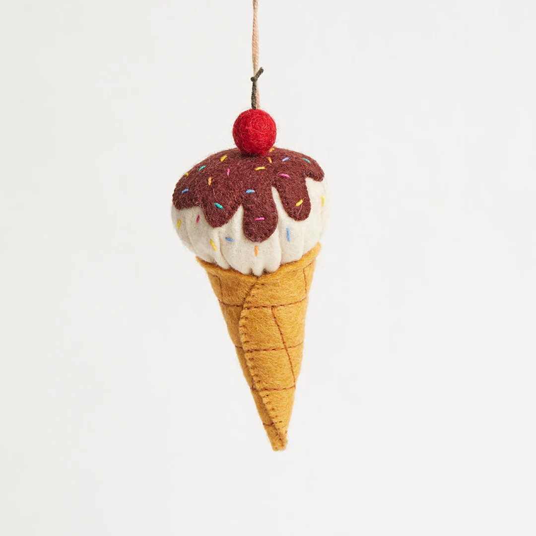 Waffle Cone Ice Cream, Hand Felted Frozen Dessert Ornament, Handmade Foodie Charm | Etsy (US)
