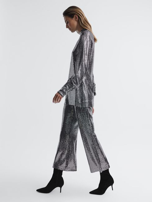 Reiss Silver Valeria Sequin Occasion Trousers | Reiss UK