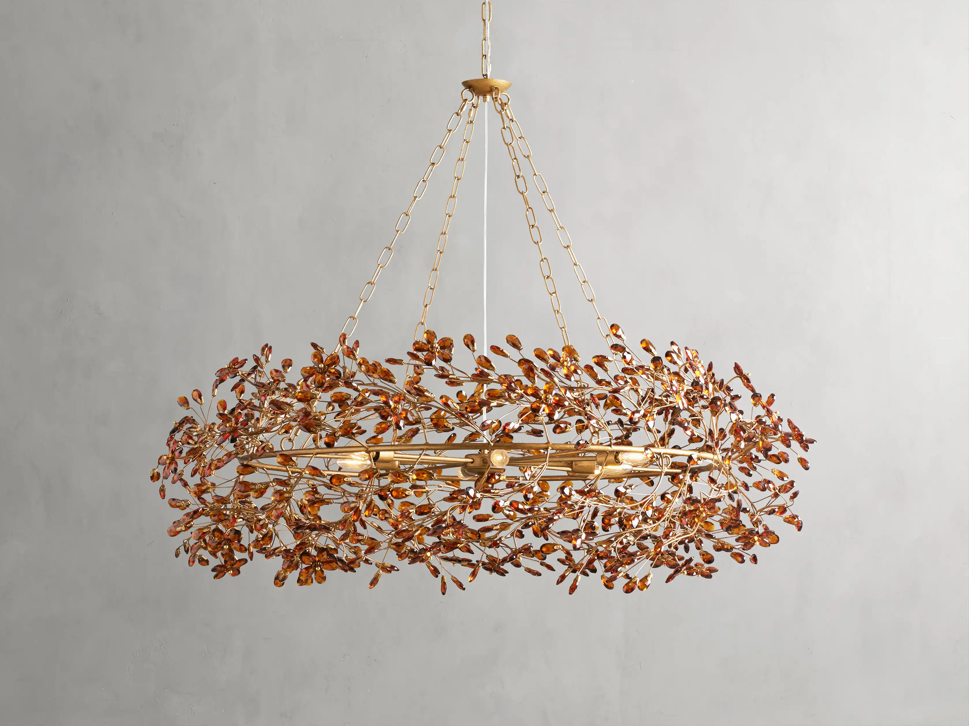 Fiore Crown Chandelier in Brass with Amber Glass | Arhaus