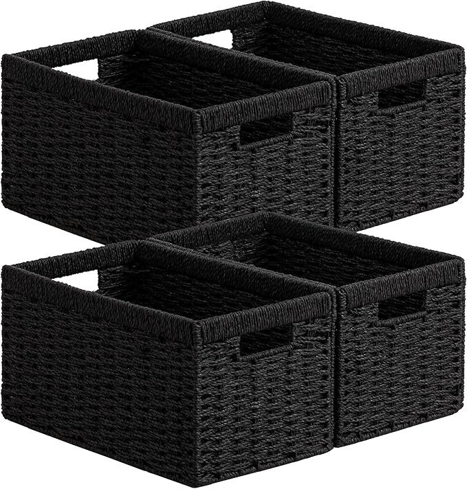 UBBCARE 4 Pack Wicker Basket,13.4L×8.3W×7.1H inch Woven Paper Rope Storage Baskets for shelves,... | Amazon (US)