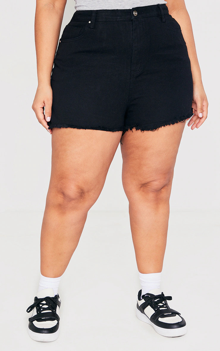 Plus Shelby High Waisted Black Denim Shorts | PrettyLittleThing US