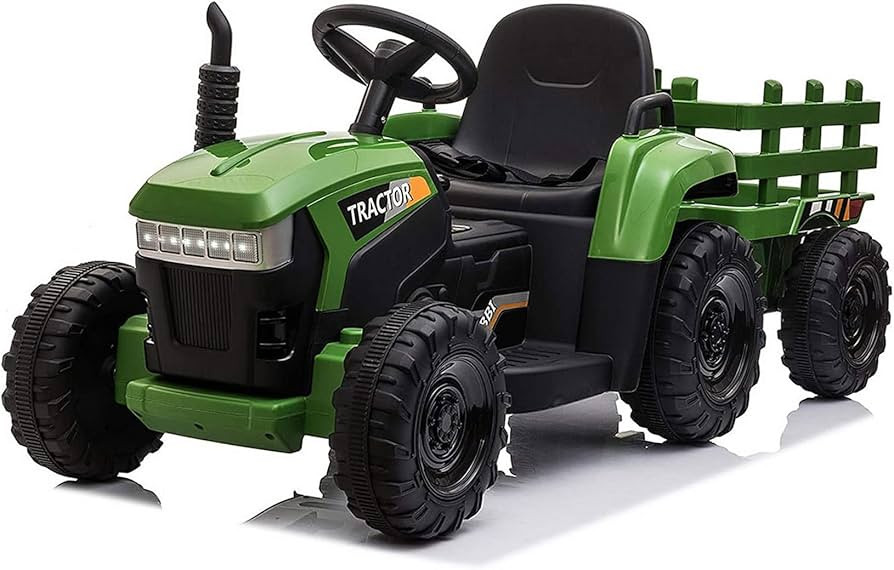 TOBBI 12v Battery-Powered Toy Tractor with Trailer and 35W Dual Motors,3-Gear-Shift Ground Loader... | Amazon (US)
