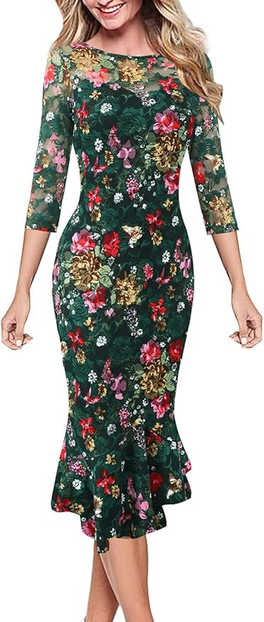 Vfshow Womens Elegant Vintage Cocktail Party Mermaid Bodycon Midi Mid-Calf Dress | Amazon (US)
