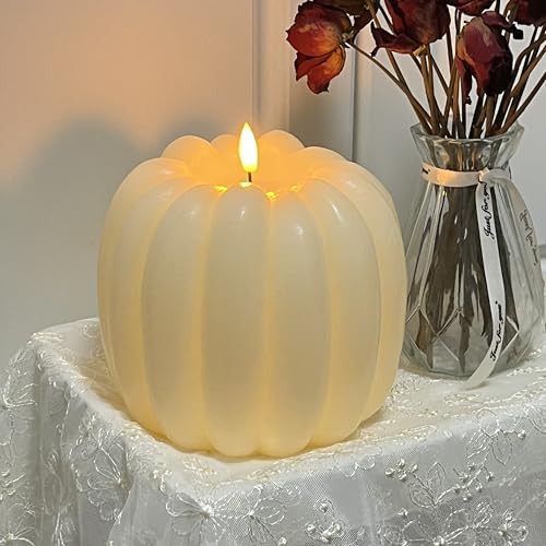 Wjfrnk Pumpkin Battery Operated Candle, Battery Operated Pumpkin Candle, Pumpkin Flameless Candles, Pumpkin Candles with Battery, Battery Operated Pumpkin Candles (White) | Amazon (US)