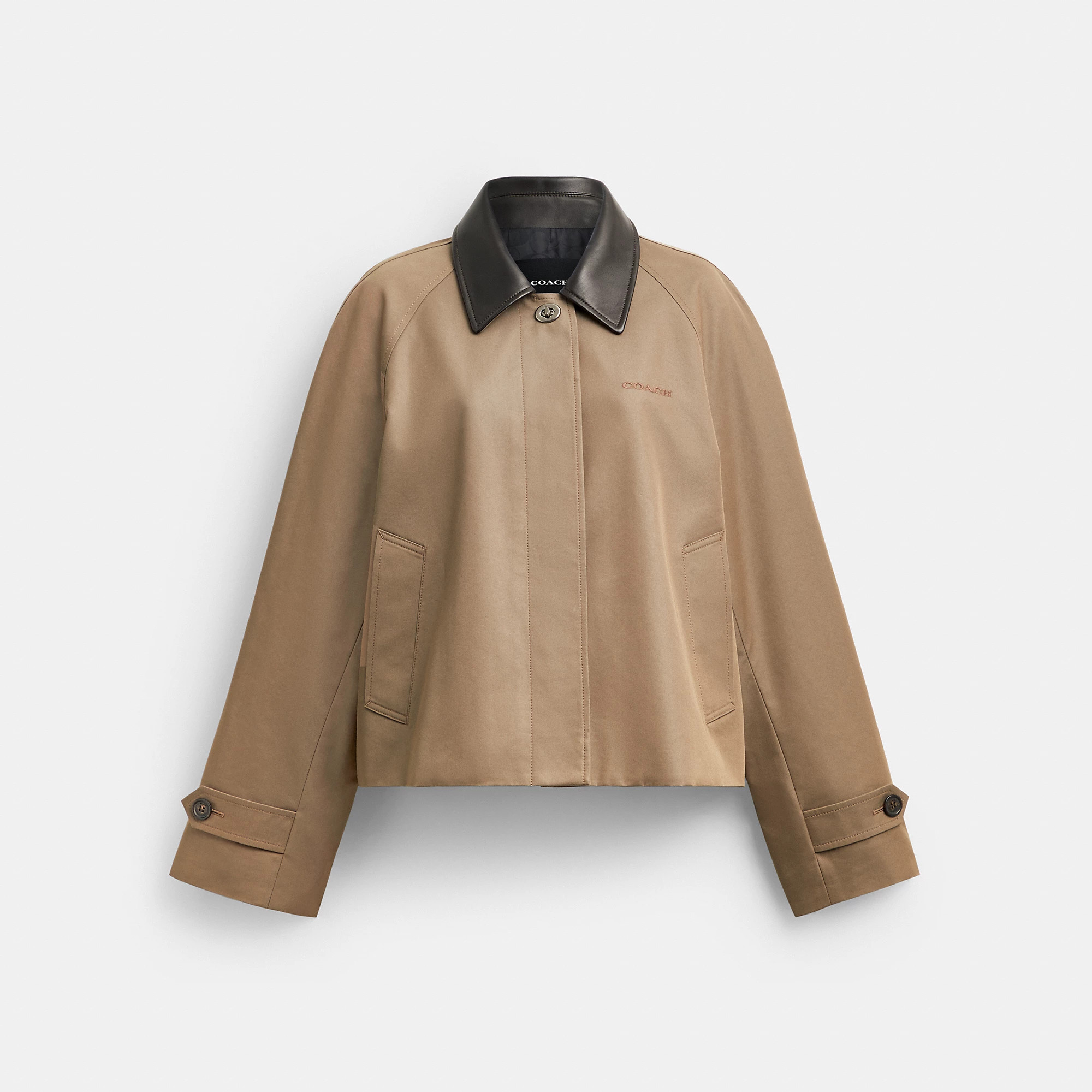Coach Outlet Swing Trench Coat With Leather Collar - Women's Jackets - Mud, Size: Medium | Coach Outlet US