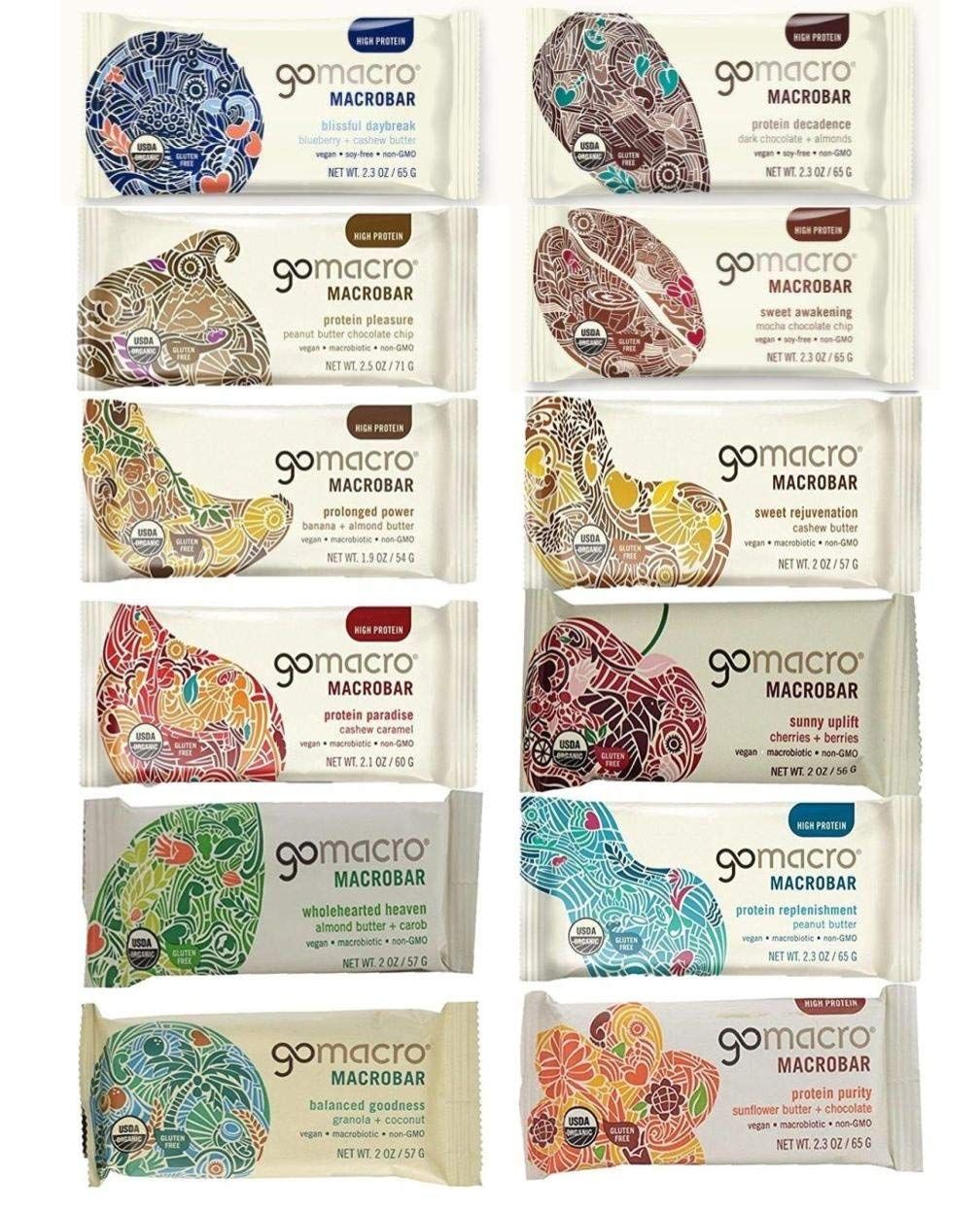 GoMacro Variety Pack, 1 bar each (pack of 12) - 12 Flavors including 3 new flavors | Amazon (US)
