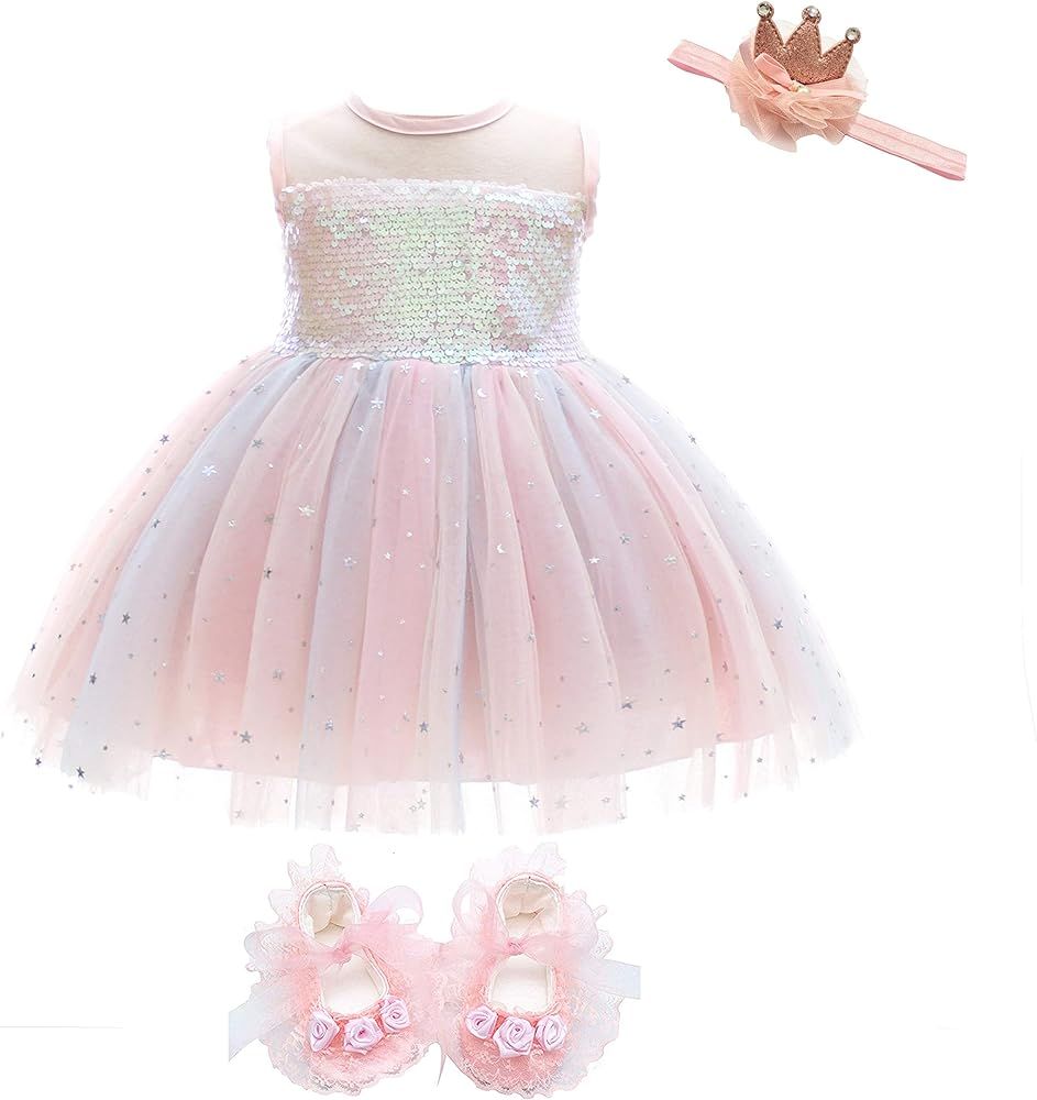 Weileenice Girls Kids Tulle Flower Dress Baby Girl Princess Christmas Pageant Birthday Party Dres... | Amazon (US)