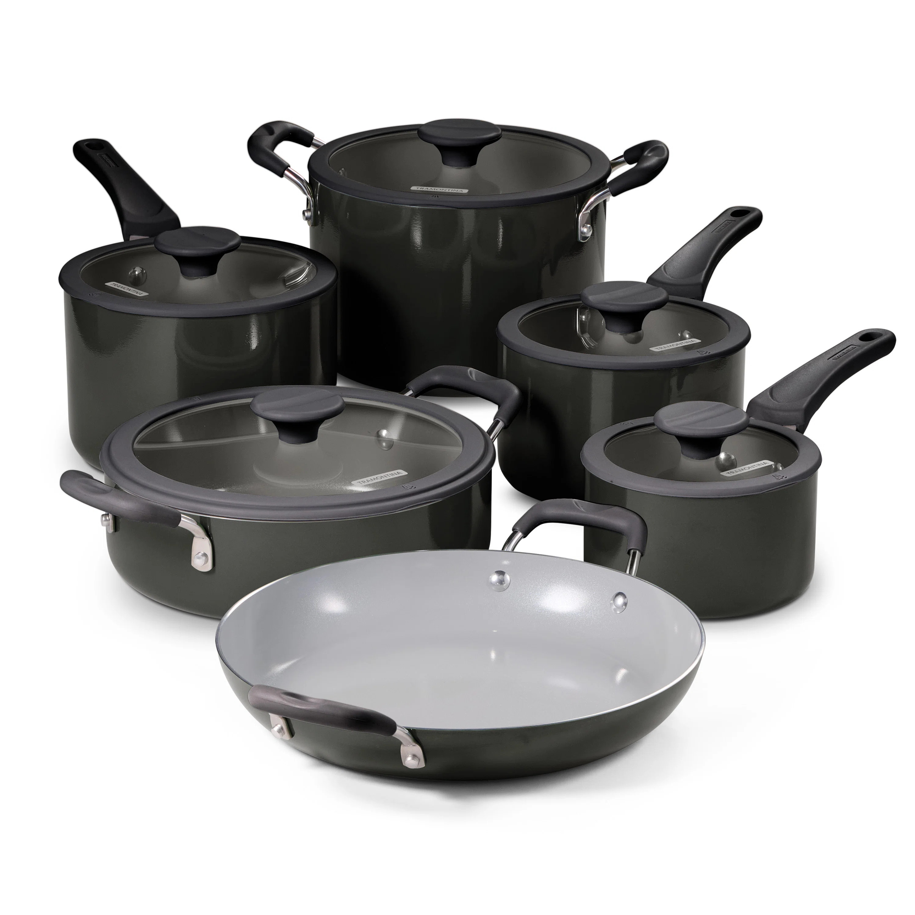 Tramontina 11 Piece Ceramic Nonstick Nesting Cookware Set — Stackable, Space Saving Set - Dark ... | Wayfair North America