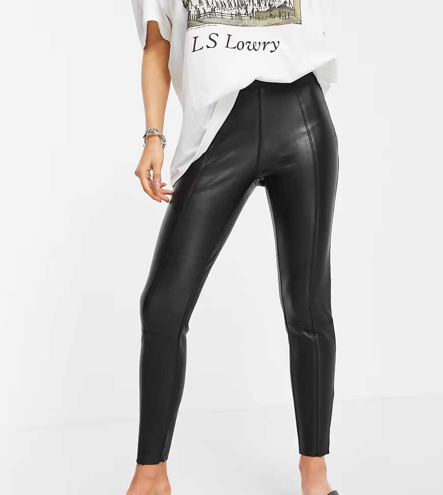 Topshop Petite faux leather leggings in black | ASOS (Global)