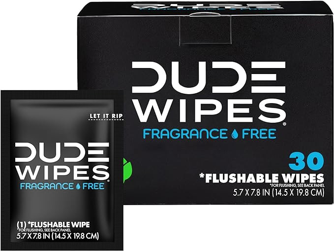 DUDE Wipes On-The-Go Flushable Wipes - 1 Pack, 30 Count - Unscented Extra-Large Individually Wrap... | Amazon (US)