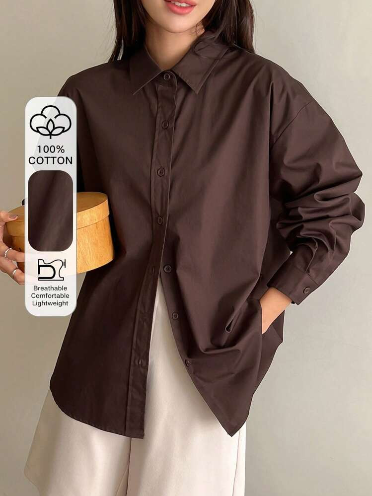 DAZY Camisa Oversize Con Botones Y Hombros Caídos, Manga Larga, Ropa De Otoño | SHEIN